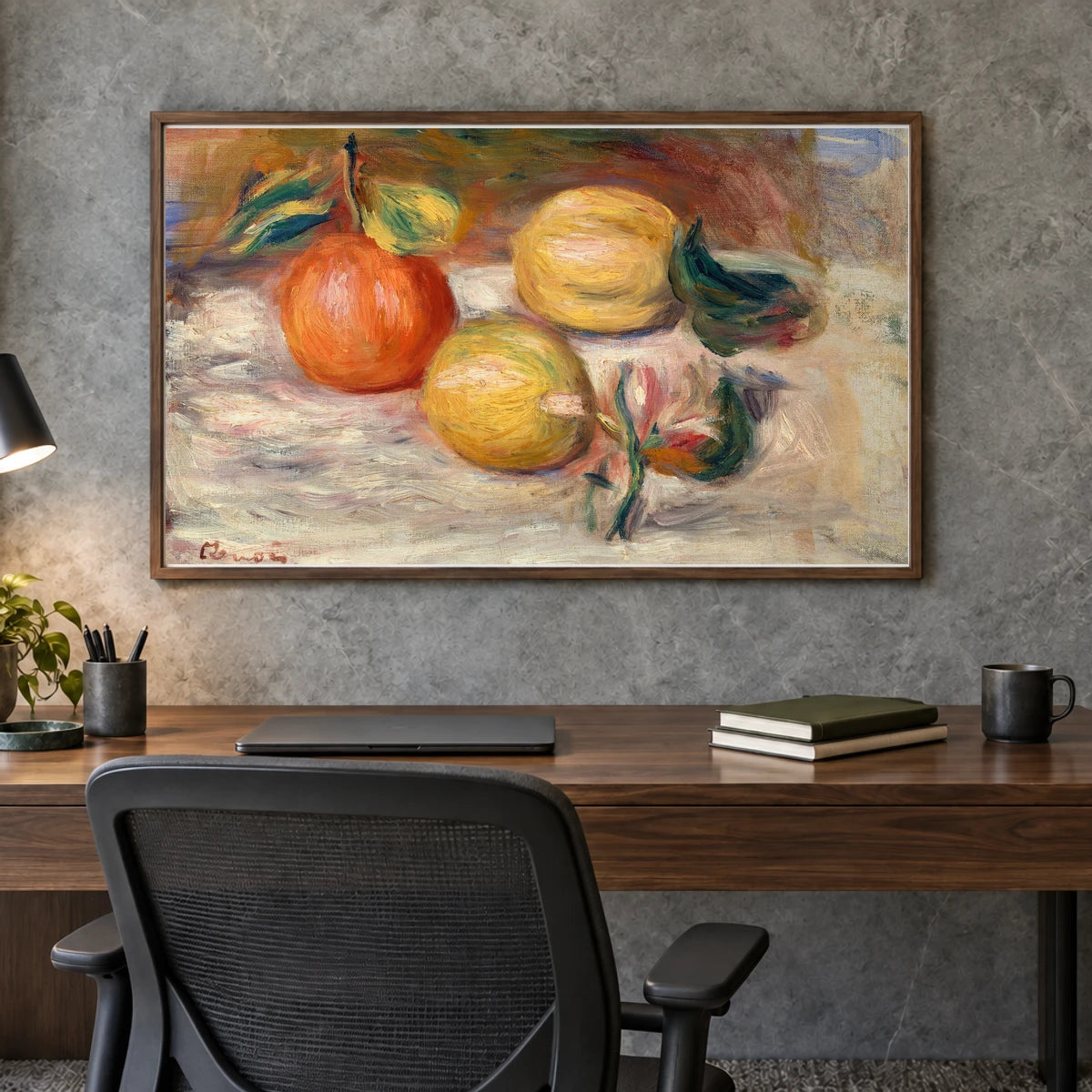 Lemons And Orange (citrons Et Orange) (c. 1913) — Pierre-Auguste Renoir shown in a styled interior
