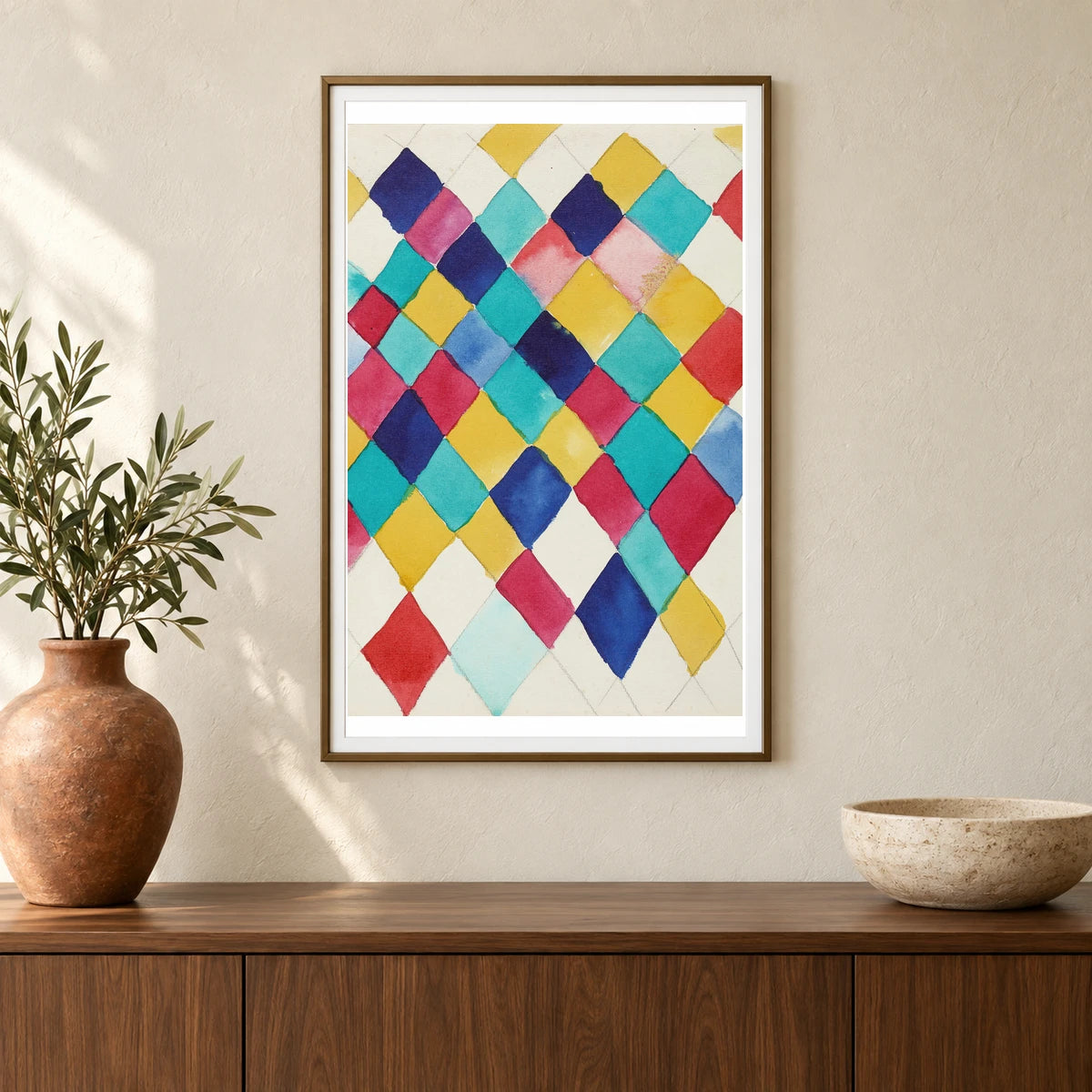 Wassily Kandinsky Farbstudie Mit Rauten (1913) — Wassily Kandinsky shown in a styled interior