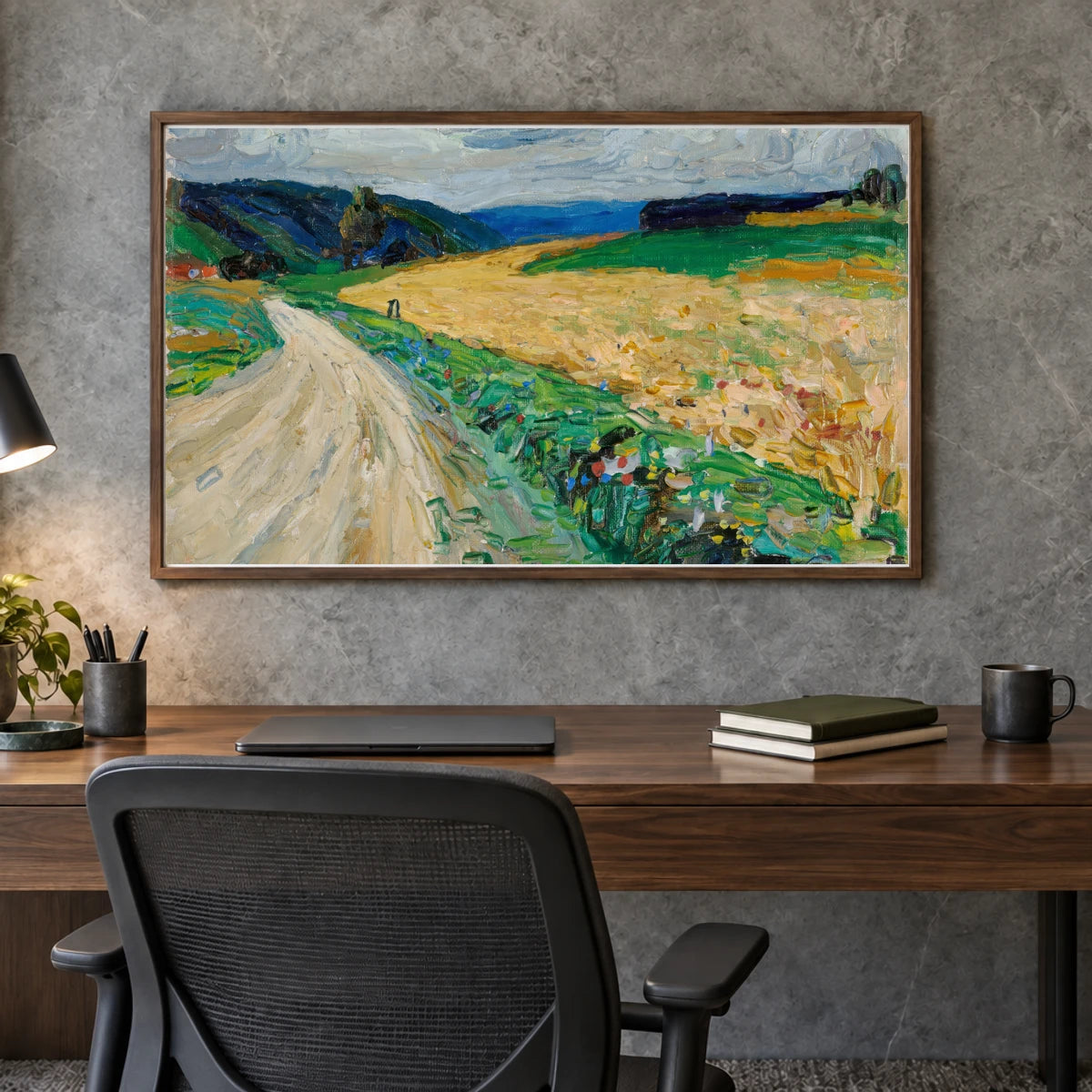 Wassily Kandinsky Kallmünz – Nature Study On The Yellow Stagecoach (1903) — Wassily Kandinsky shown in a styled interior