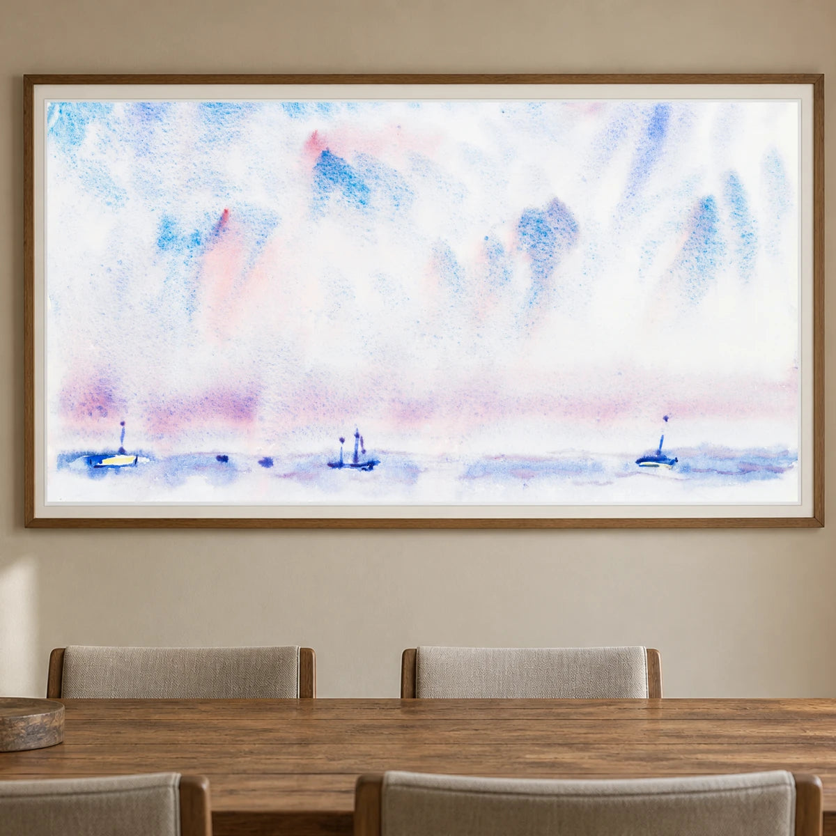 Bermuda Sky And Sea With Boats (ca. 1917) Charles Demuth — Abstract shown in a styled interior