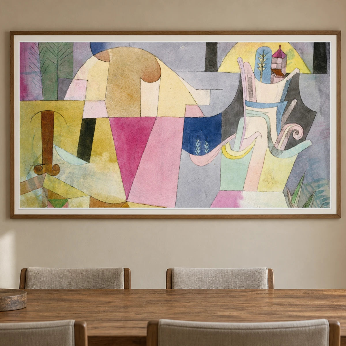 Black Columns In A Landscape (1919) By Paul Klee. — Abstract shown in a styled interior