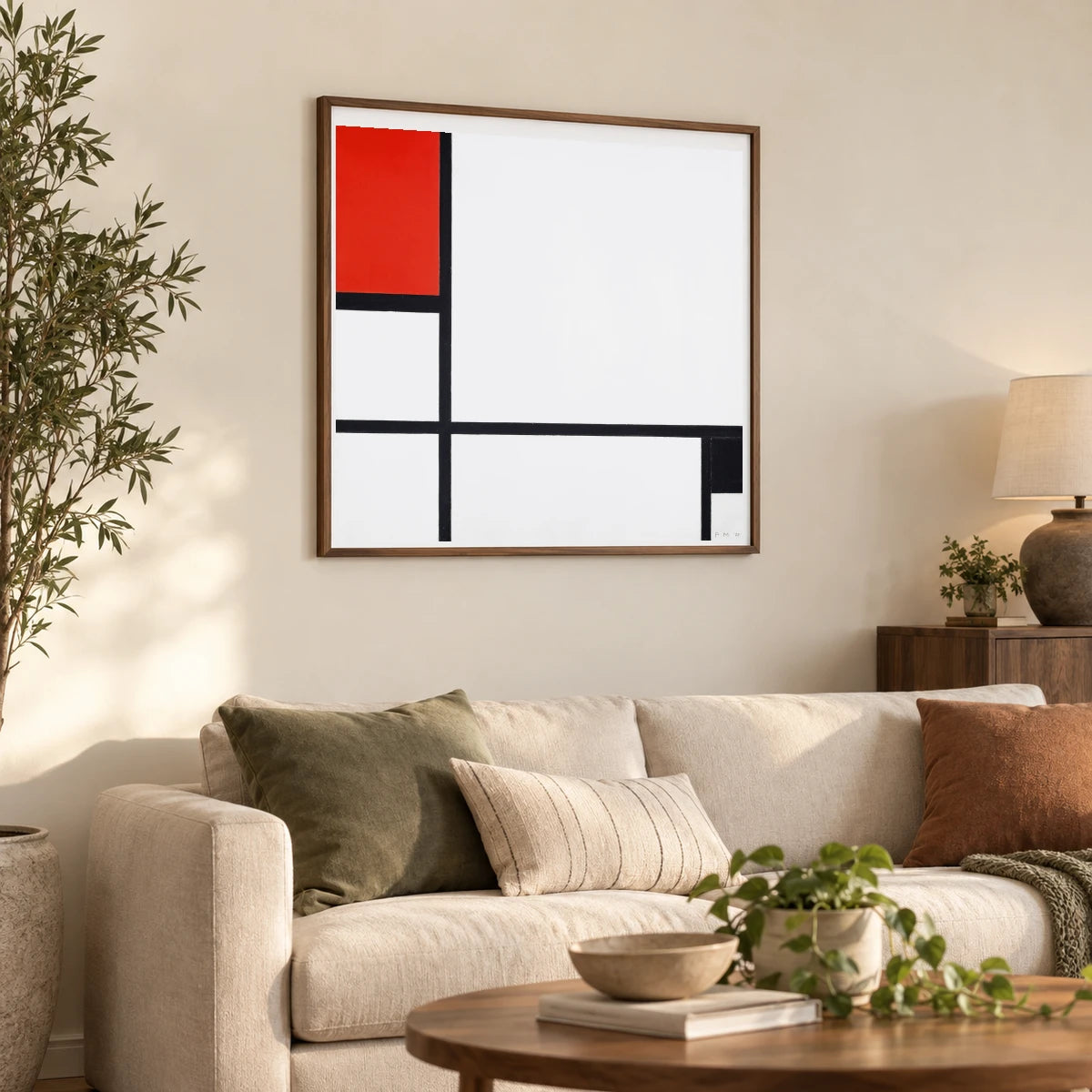 Composition No. I, With Red And Black (1929) Piet Mondrian — Abstract shown in a styled interior