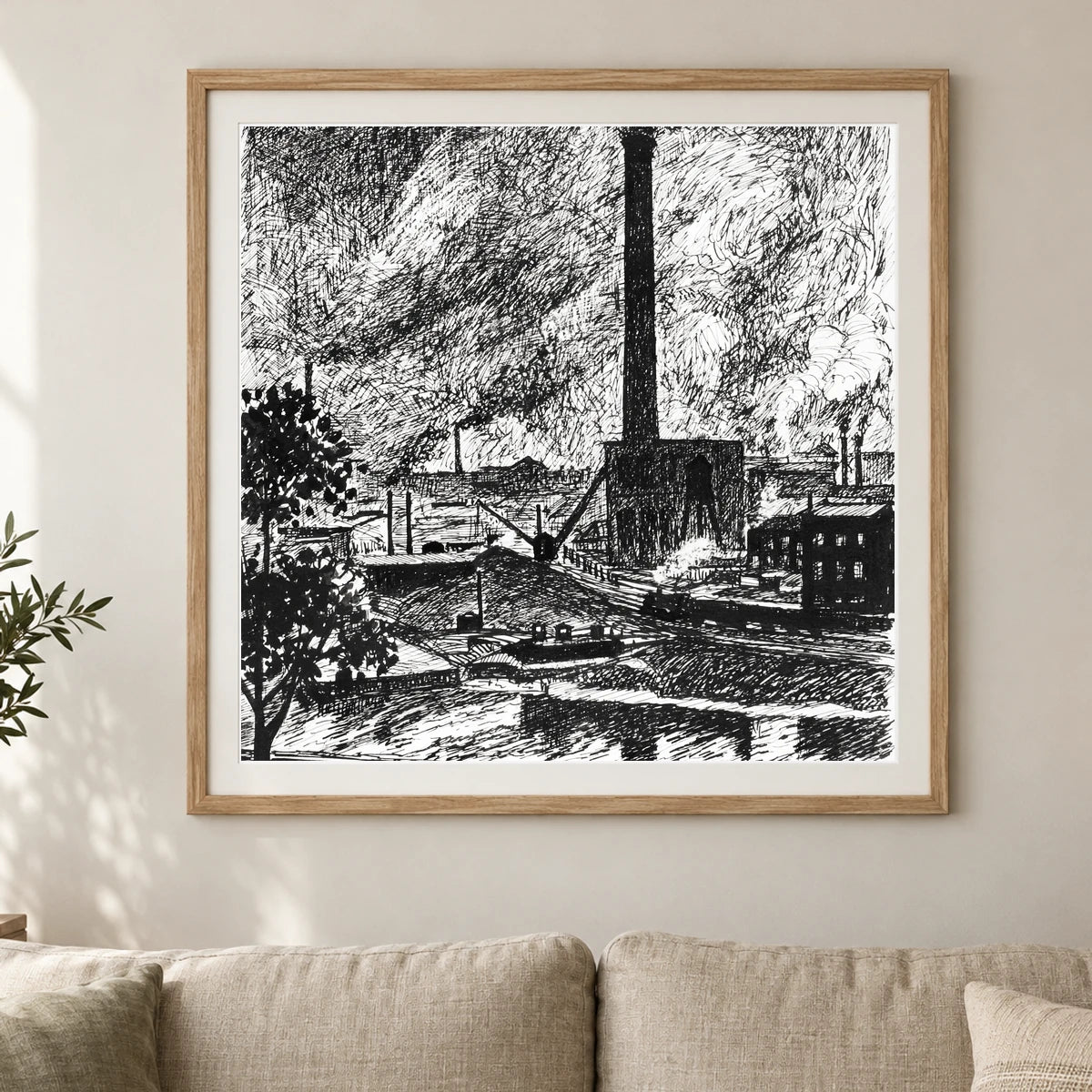 Industrial Scene Henry Lyman Sayen — Abstract shown in a styled interior