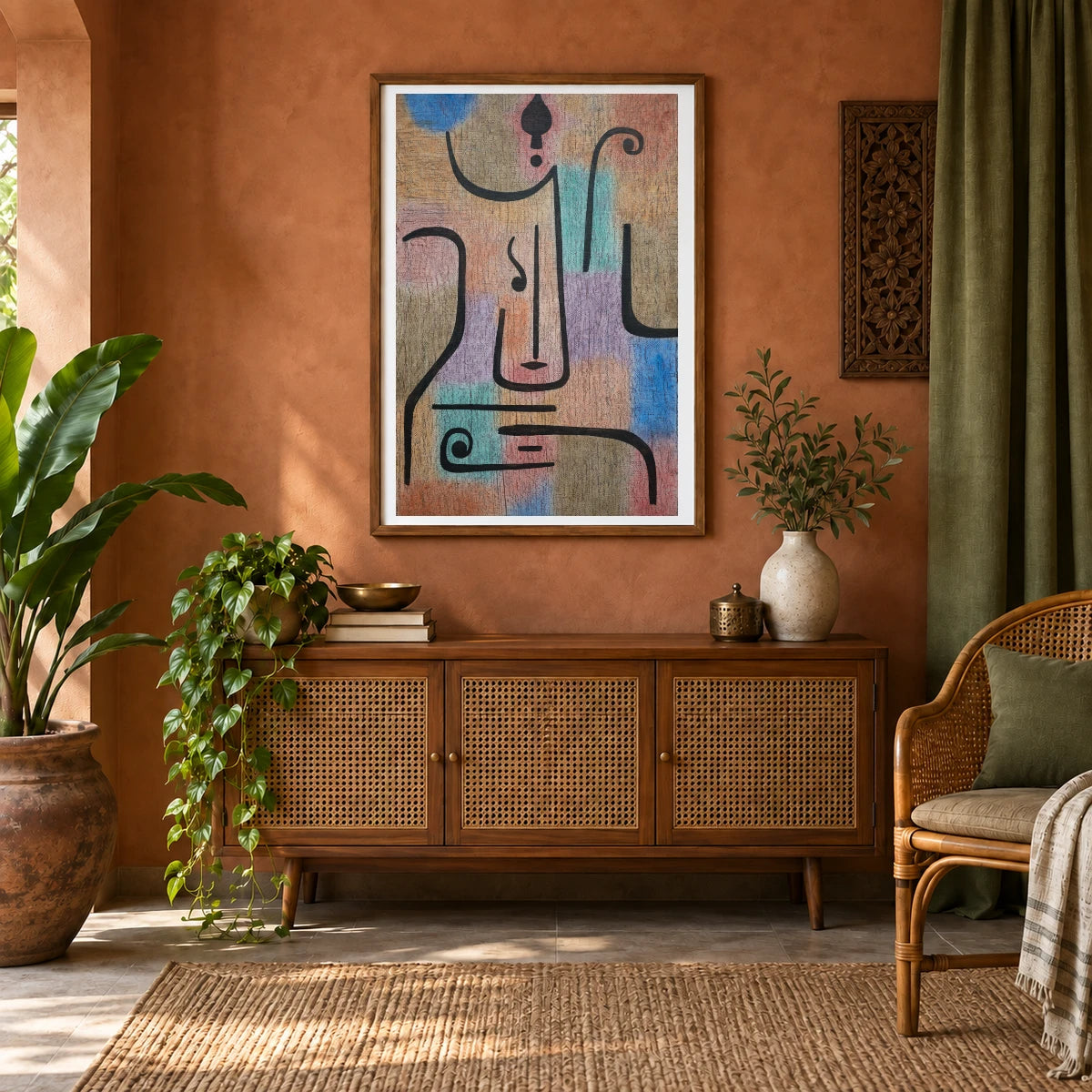 Klee Erzengel — Abstract shown in a styled interior