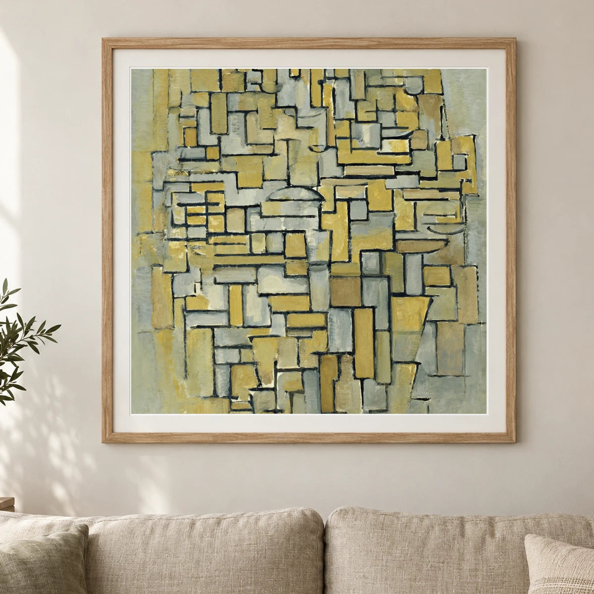 Piet Mondrian S Composition In Brown And Gray (1913) — Abstract shown in a styled interior