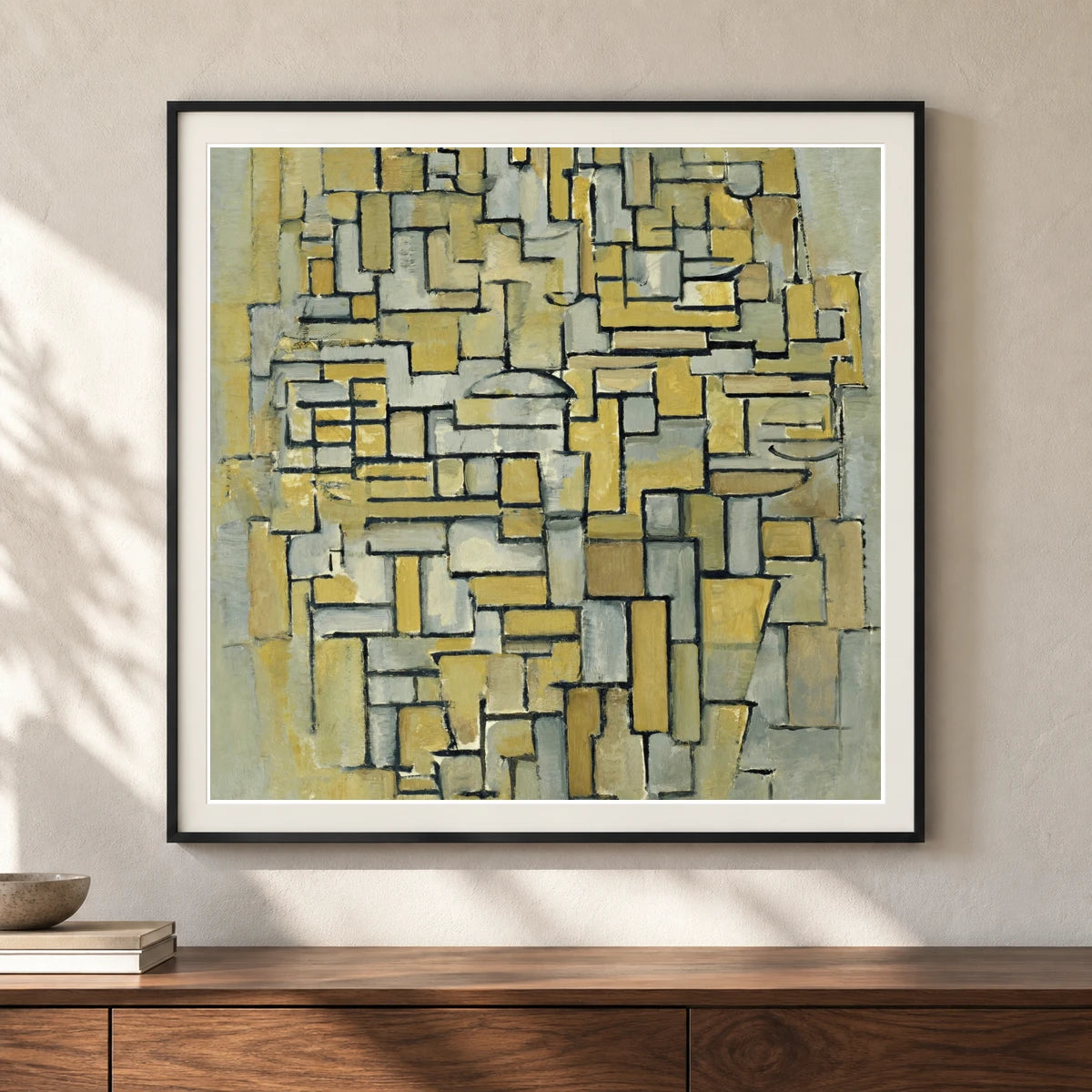 Piet Mondrian S Composition In Brown And Gray (1913) — Abstract shown in a styled interior