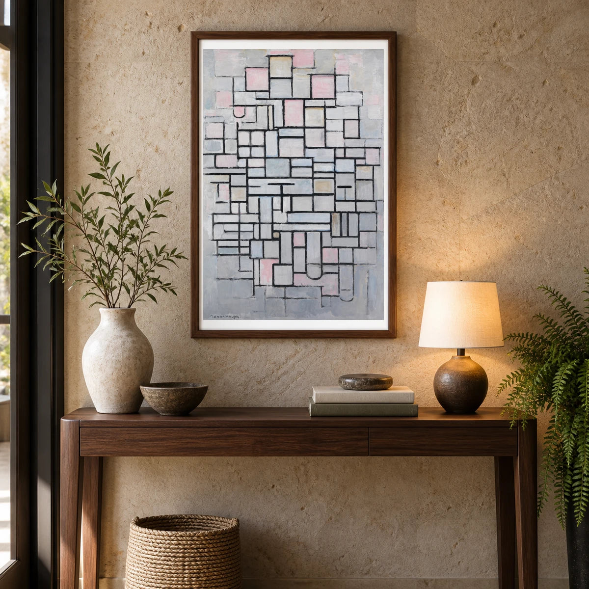 Piet Mondrian S Composition No Iv (1914) — Abstract shown in a styled interior
