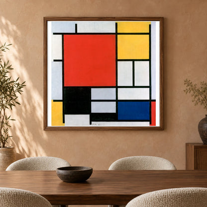 Piet Mondrian S Composition With Red, Yellow, Blue, And Black (1921) — Abstract shown in a styled interior