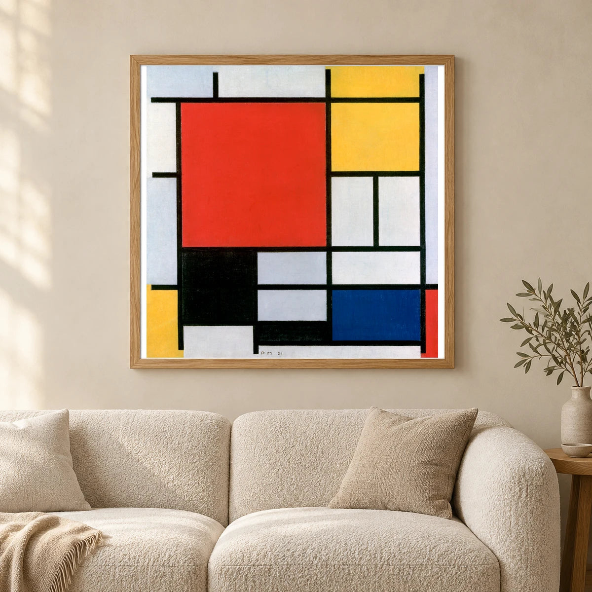 Piet Mondrian S Composition With Red, Yellow, Blue, And Black (1921) — Abstract shown in a styled interior