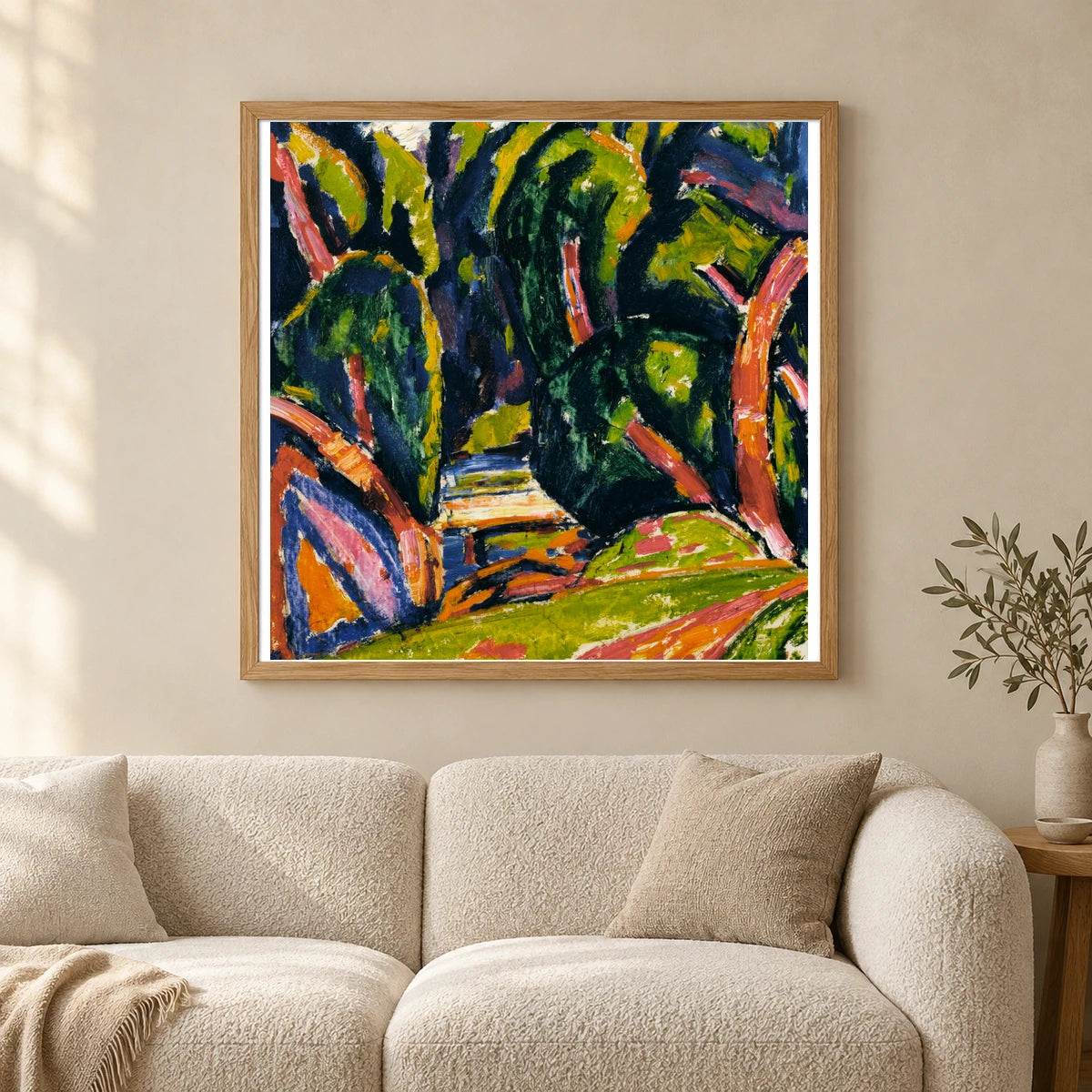 Red Tree (1910) By Marsden Hartley — Abstract shown in a styled interior