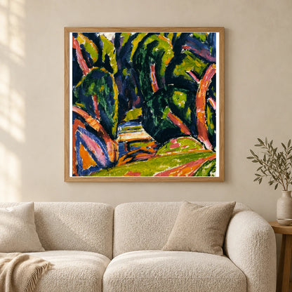 Red Tree (1910) By Marsden Hartley — Abstract shown in a styled interior