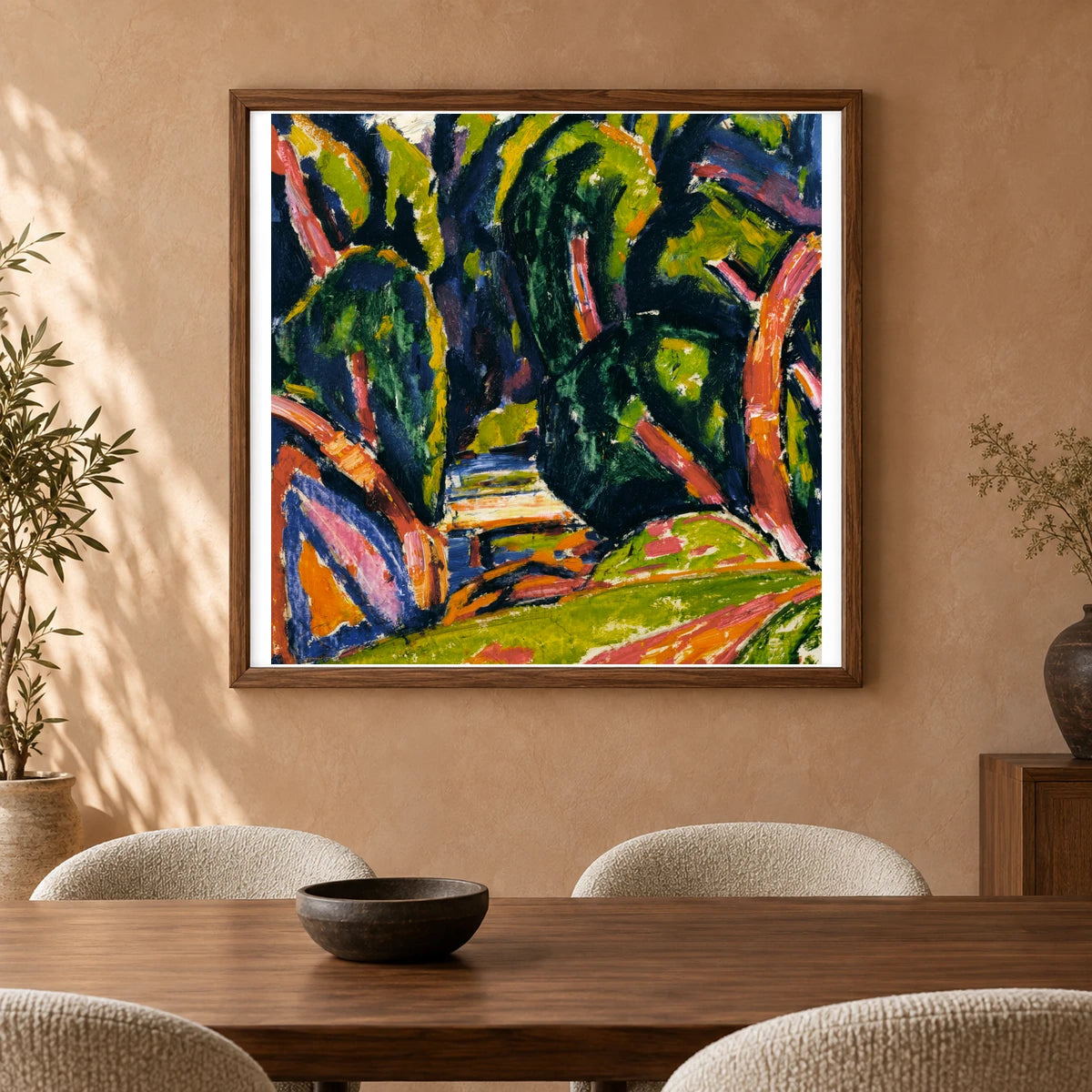 Red Tree (1910) By Marsden Hartley — Abstract shown in a styled interior