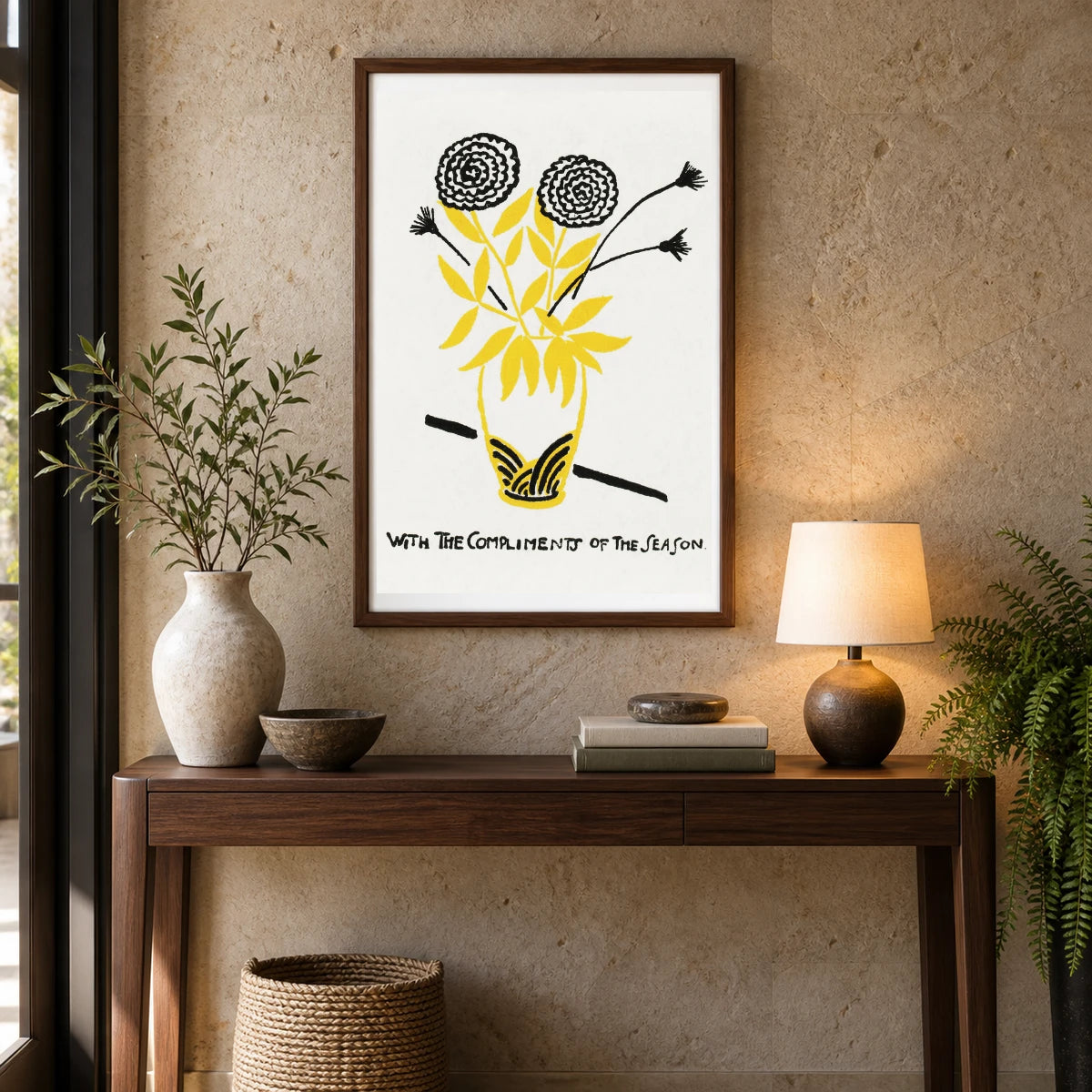 With The Compliments Of The Season (design No. 3) Henry Lyman Sayen — Abstract shown in a styled interior