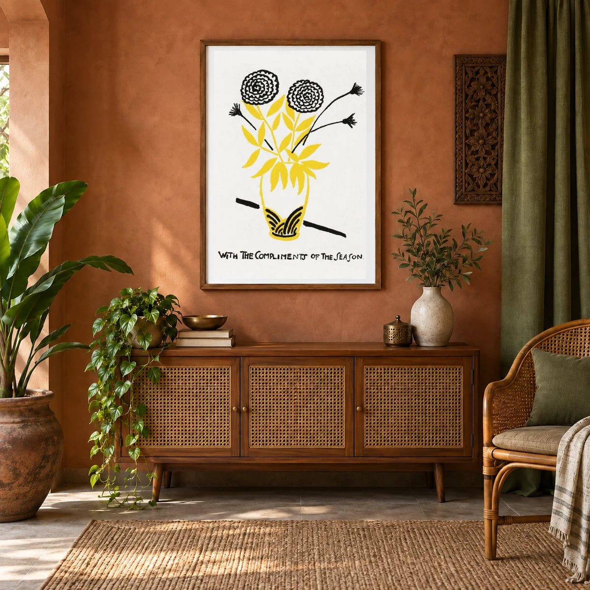 With The Compliments Of The Season (design No. 3) Henry Lyman Sayen — Abstract shown in a styled interior