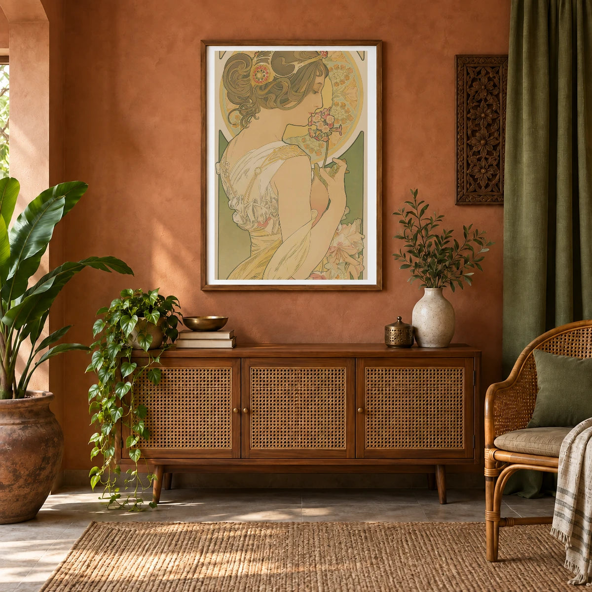 La Primevere — Alphonse Mucha shown in a styled interior