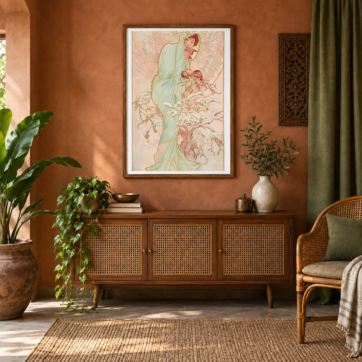 Les Saisons — Alphonse Mucha shown in a styled interior