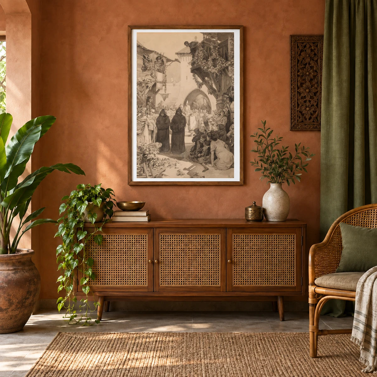 L’empereur Lothaire Et Le Pape Innocent — Alphonse Mucha shown in a styled interior