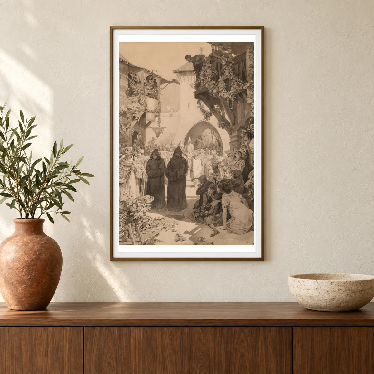 L’empereur Lothaire Et Le Pape Innocent — Alphonse Mucha shown in a styled interior
