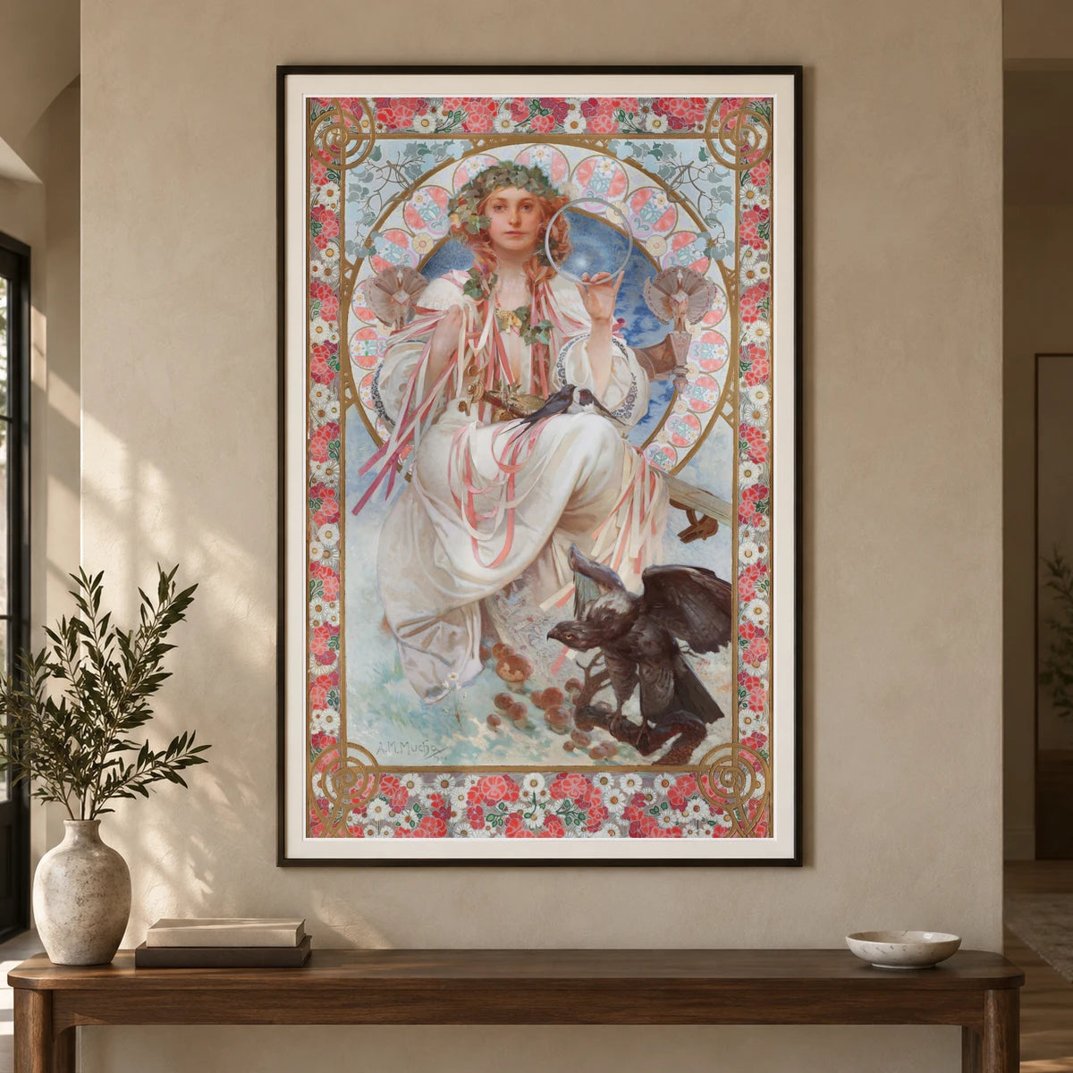 Portrait Of Josephine Crane Bradley As Slavia (1908) — Alphonse Mucha shown in a styled interior