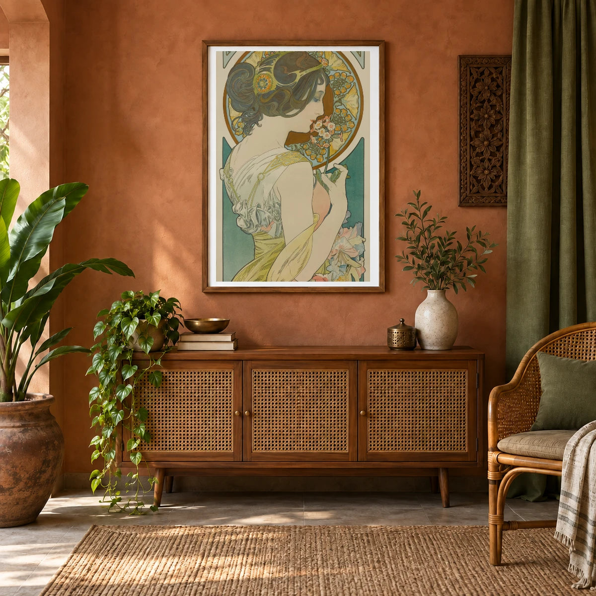 Primrose — Alphonse Mucha shown in a styled interior
