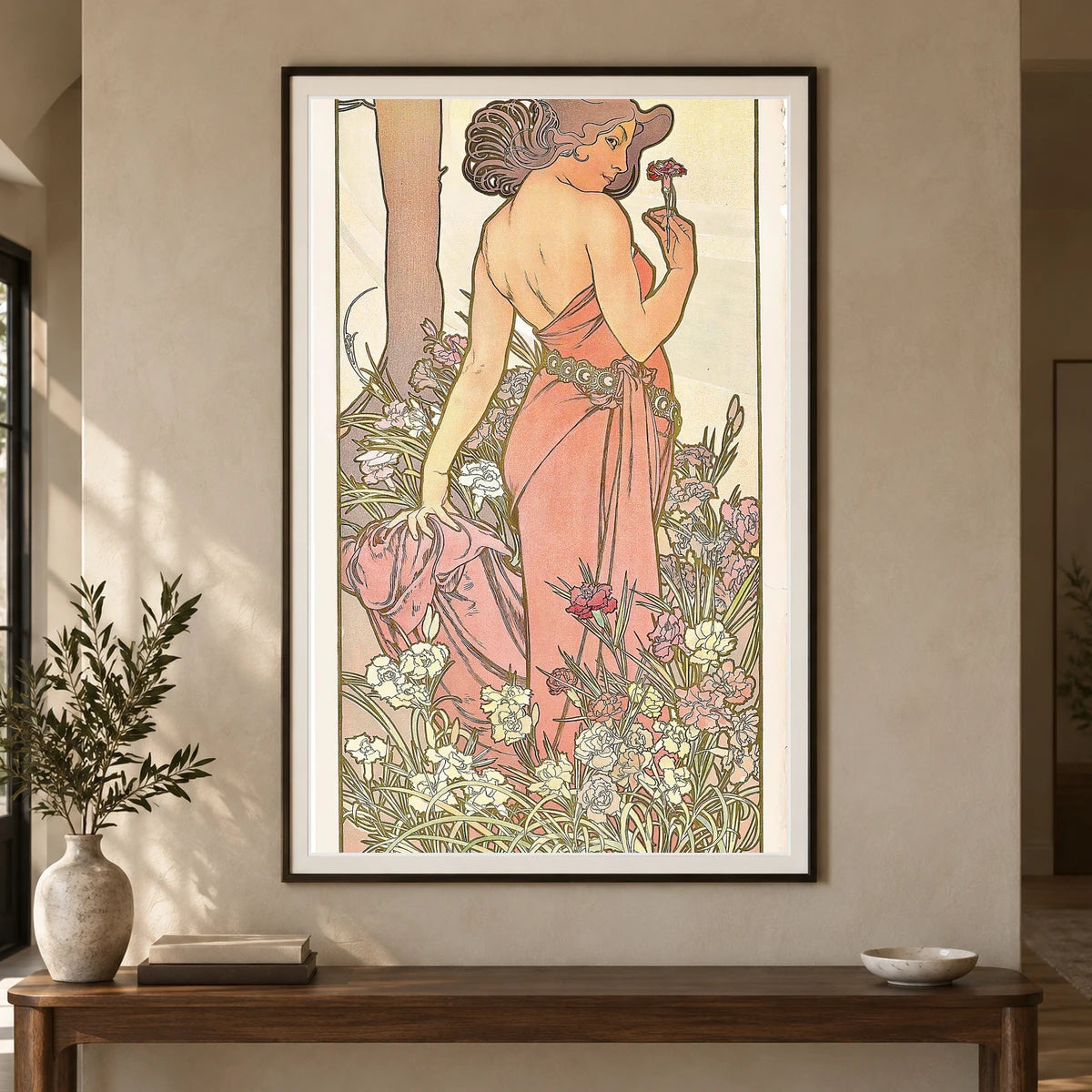 The Carnation — Alphonse Mucha shown in a styled interior