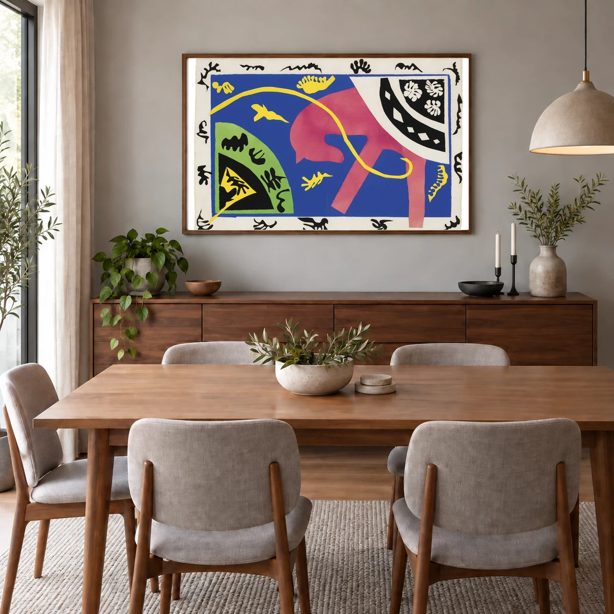 Henri Matisse Le Cheval, L’ecuyére Et Le Clown, From Jazz (1947) — Henri Matisse shown in a styled interior