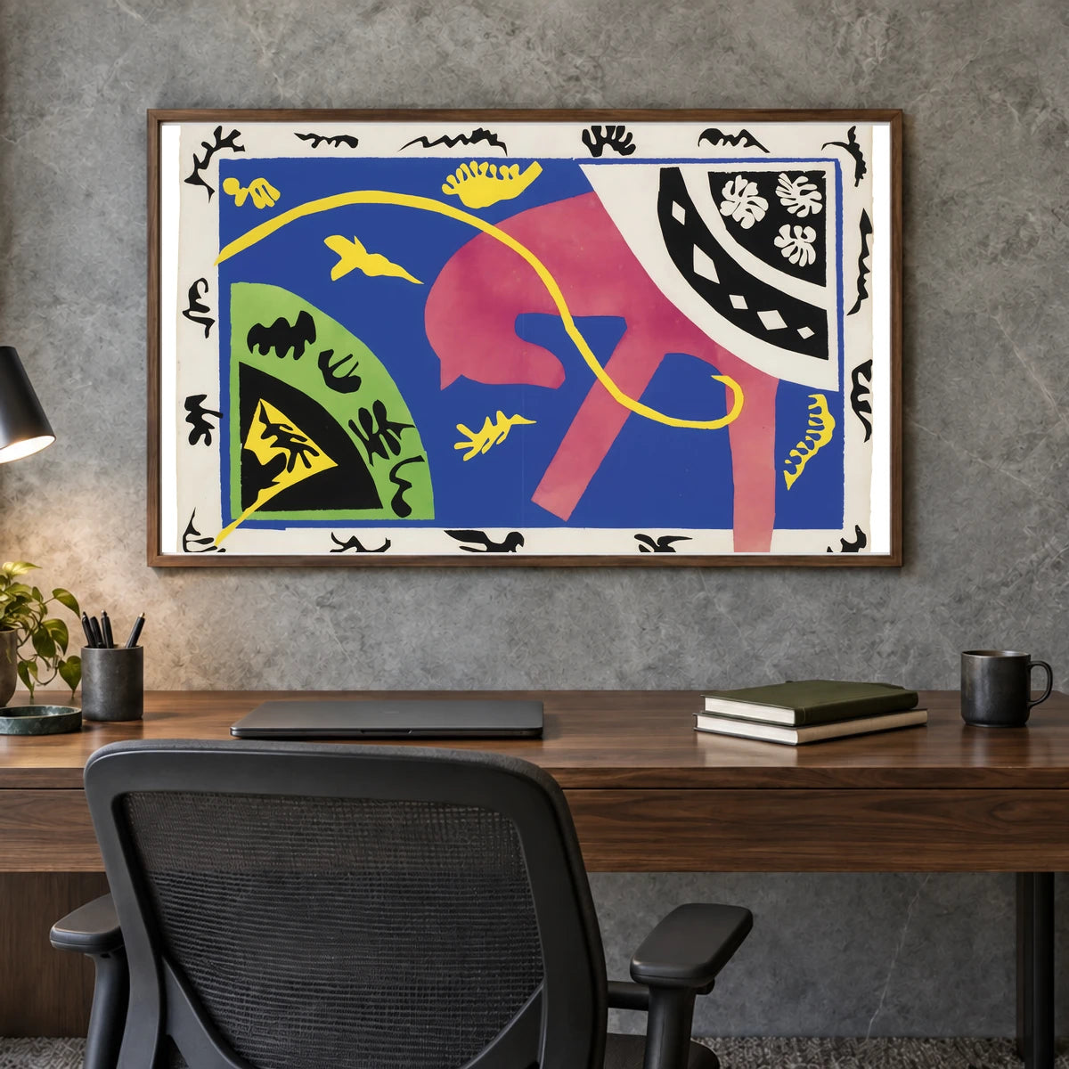 Henri Matisse Le Cheval, L’ecuyére Et Le Clown, From Jazz (1947) — Henri Matisse shown in a styled interior
