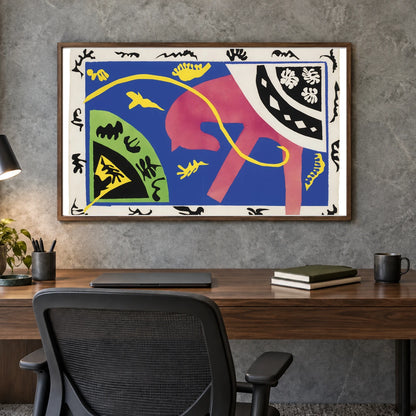 Henri Matisse Le Cheval, L’ecuyére Et Le Clown, From Jazz (1947) — Henri Matisse shown in a styled interior