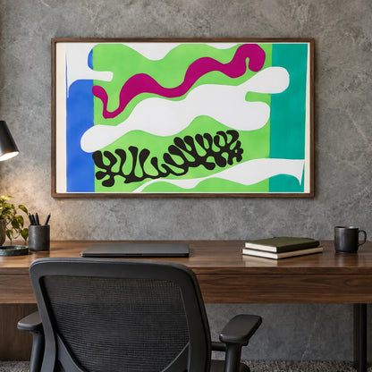 Henri Matisse Le Lagon, From Jazz (1947) — Henri Matisse shown in a styled interior