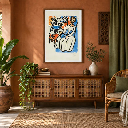 Henri Matisse Marie José En Robe Jaune (1950) — Henri Matisse shown in a styled interior
