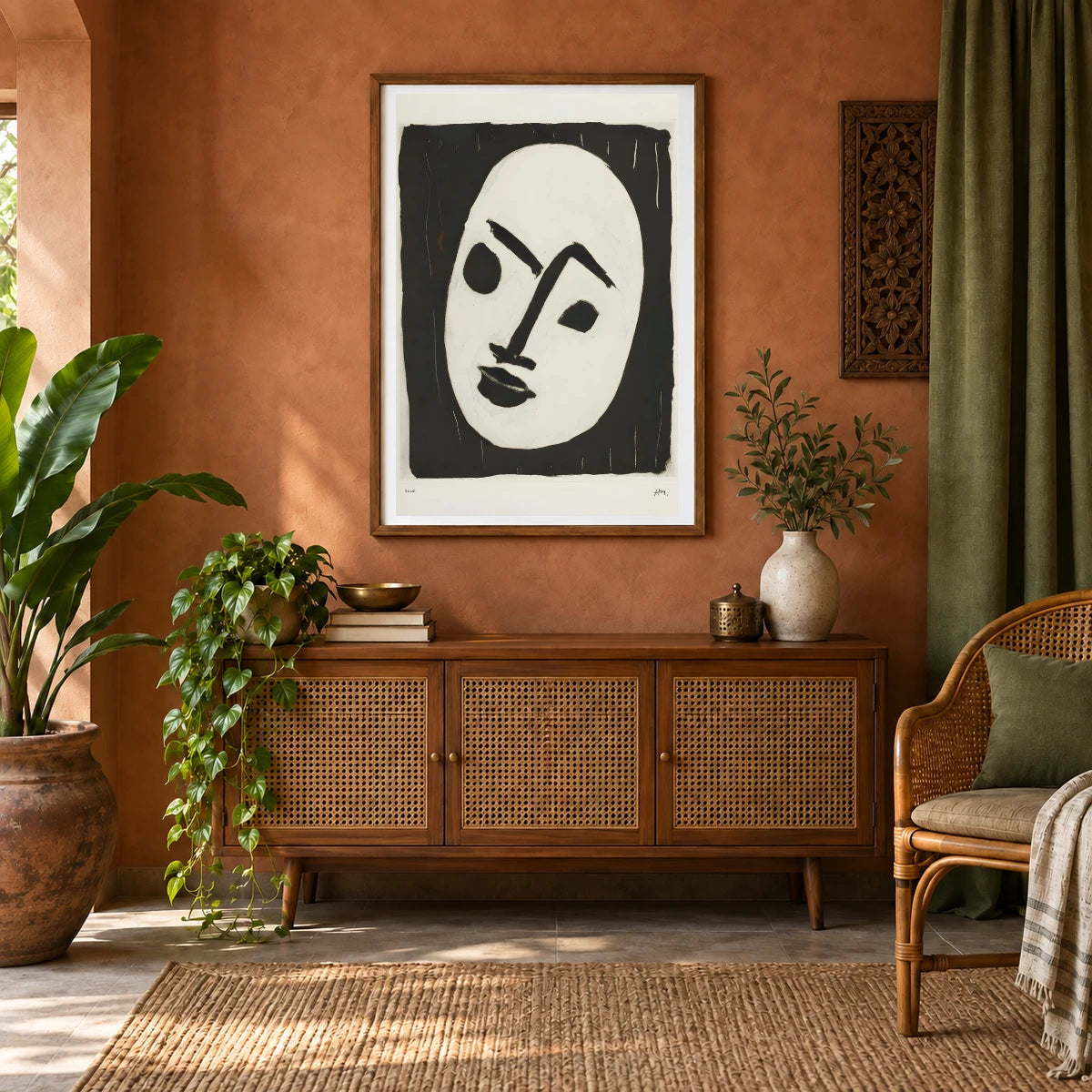 Henri Matisse Masque Blanc Sur Fond Noir (1949 50) — Henri Matisse shown in a styled interior