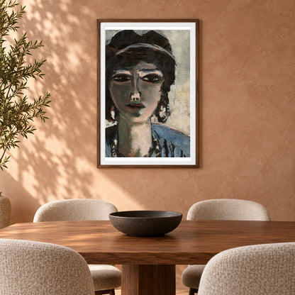Weiblicher Kopf In Blau Und Grau (die Ägypterin) (1942) — Max Beckmann shown in a styled interior
