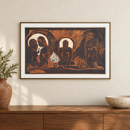 Te Atua (the Gods) (1893–1894) — Paul Gauguin shown in a styled interior