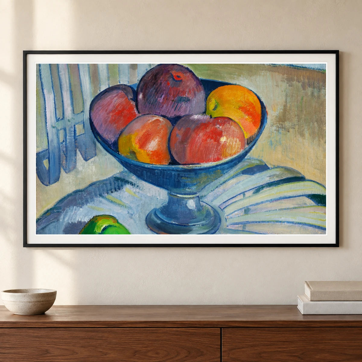 Fruit Dish On A Garden Chair (ca. 1890) By Paul Gauguin — Neo-Impressionism shown in a styled interior