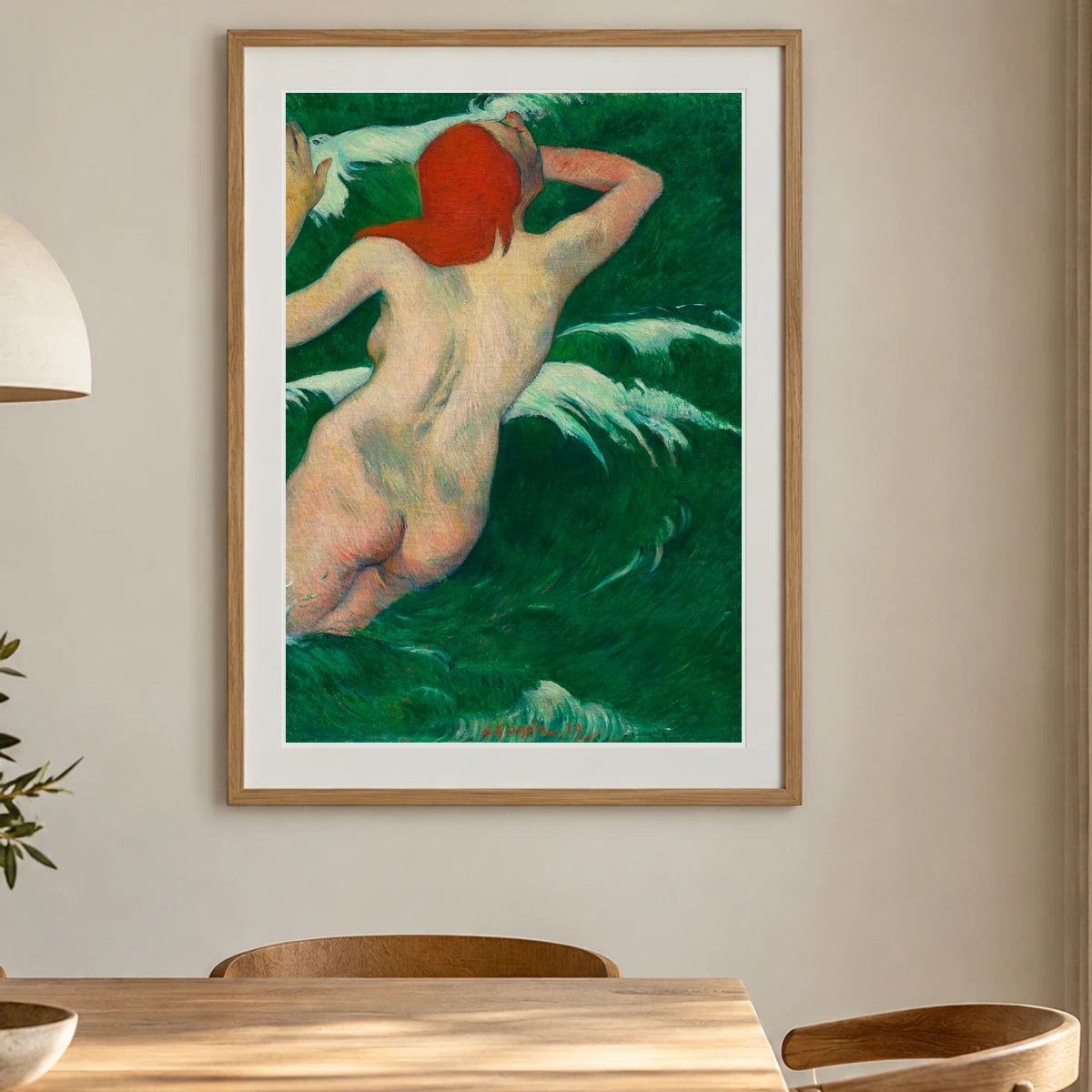 In The Waves (dans Les Vagues) (1889) By Paul Gauguin — Neo-Impressionism shown in a styled interior
