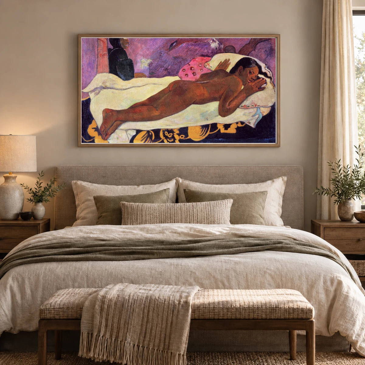 Paul Gauguin S Spirit Of The Dead Watching (1892) Famous Painting — Neo-Impressionism shown in a styled interior