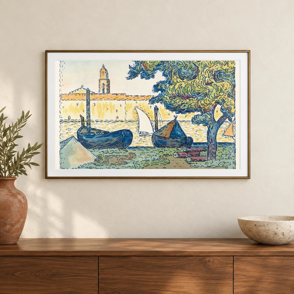 Saint–tropez (the Port Of St. Tropez) (1894)paul Signac — Neo-Impressionism shown in a styled interior