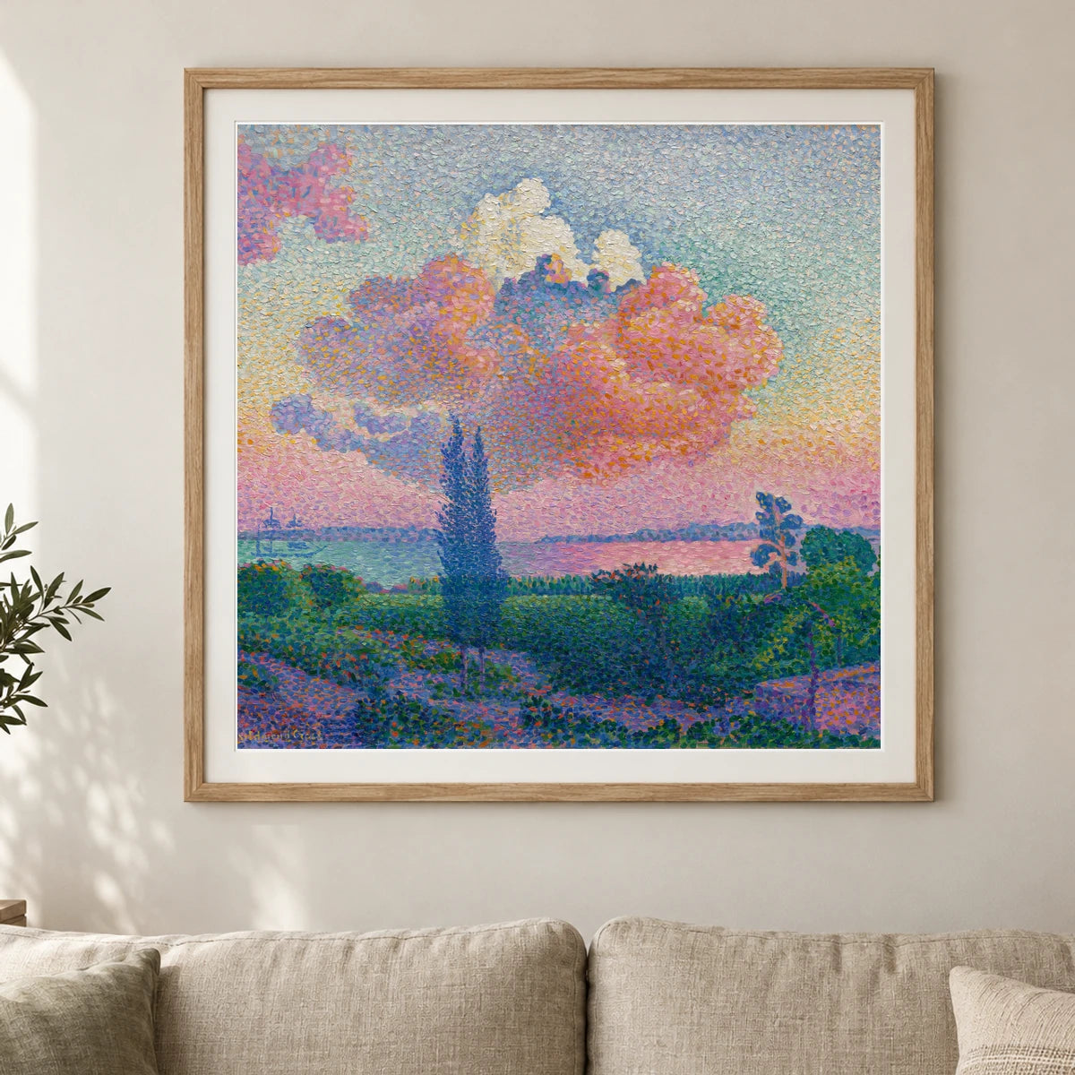 The Pink Cloud (ca. 1896) Henri Edmond Cross — Neo-Impressionism shown in a styled interior