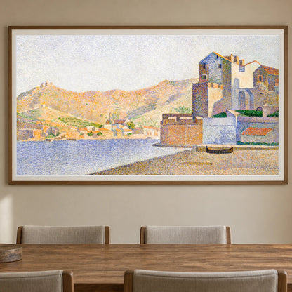 The Town Beach, Collioure, Opus 165 (1887) Paul Signac — Neo-Impressionism shown in a styled interior