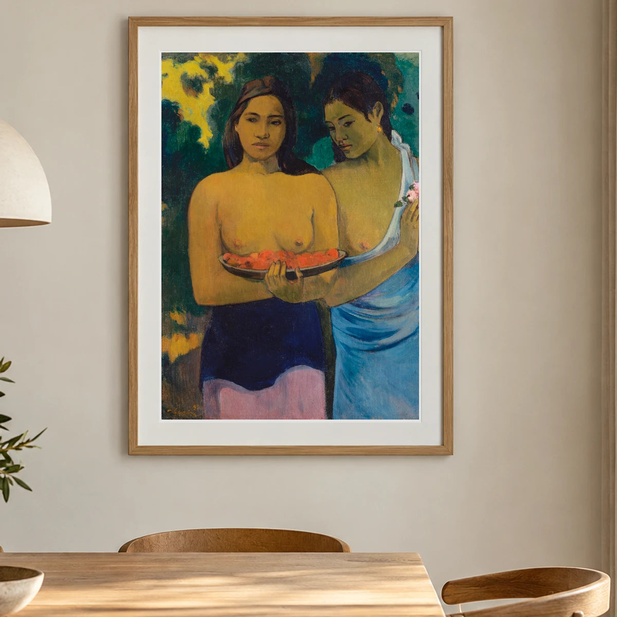 Two Tahitian Women (1899) By Paul Gauguin — Neo-Impressionism shown in a styled interior