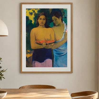 Two Tahitian Women (1899) By Paul Gauguin — Neo-Impressionism shown in a styled interior