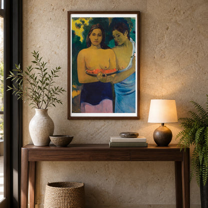 Two Tahitian Women (1899) By Paul Gauguin — Neo-Impressionism shown in a styled interior
