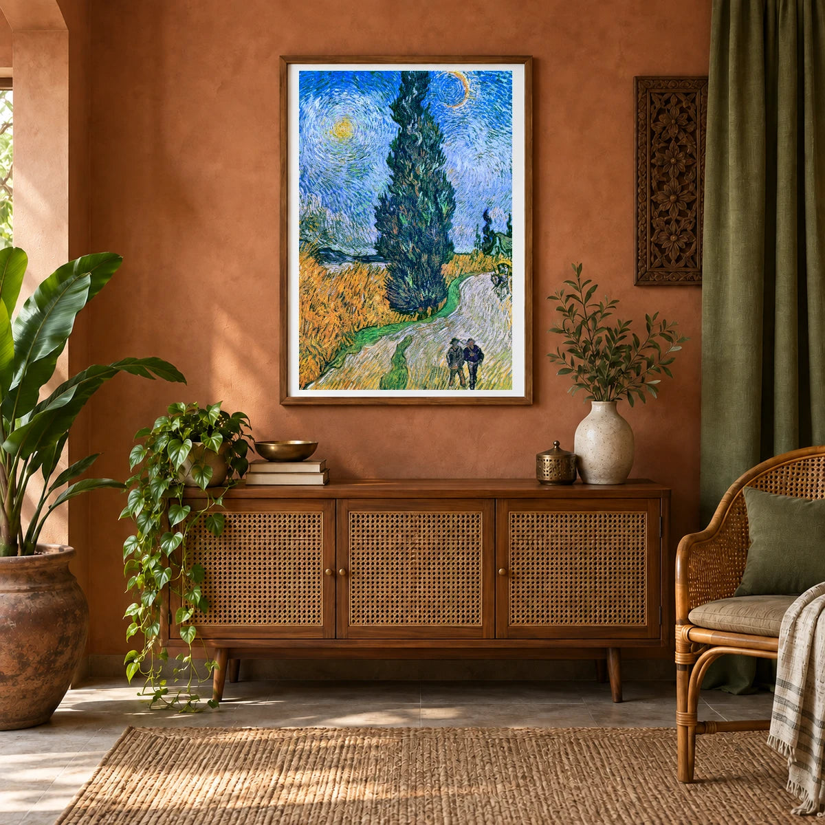 Vincent Van Gogh S Road With Cypress And Star — Neo-Impressionism shown in a styled interior