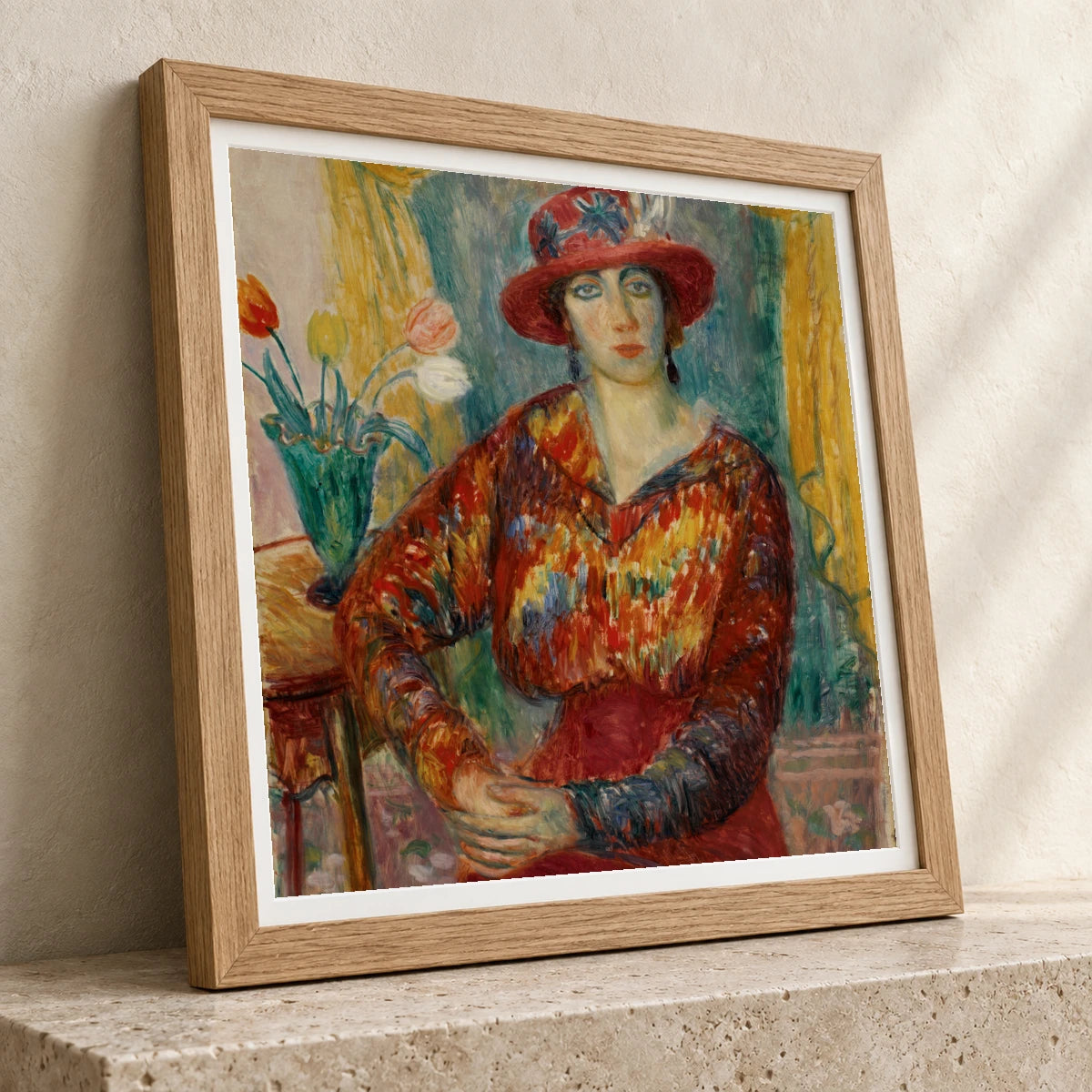 Woman In Red Blouse With Tulips By William James Glackens — Neo-Impressionism neo-impressionism print by SaamCrafts