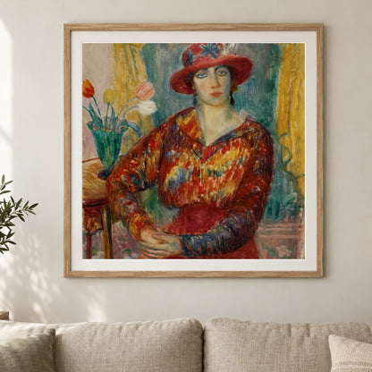 Woman In Red Blouse With Tulips By William James Glackens — Neo-Impressionism shown in a styled interior