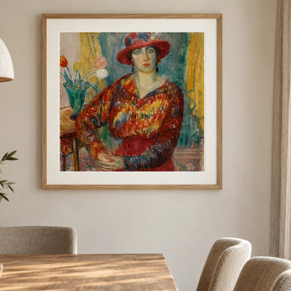 Woman In Red Blouse With Tulips By William James Glackens — Neo-Impressionism shown in a styled interior