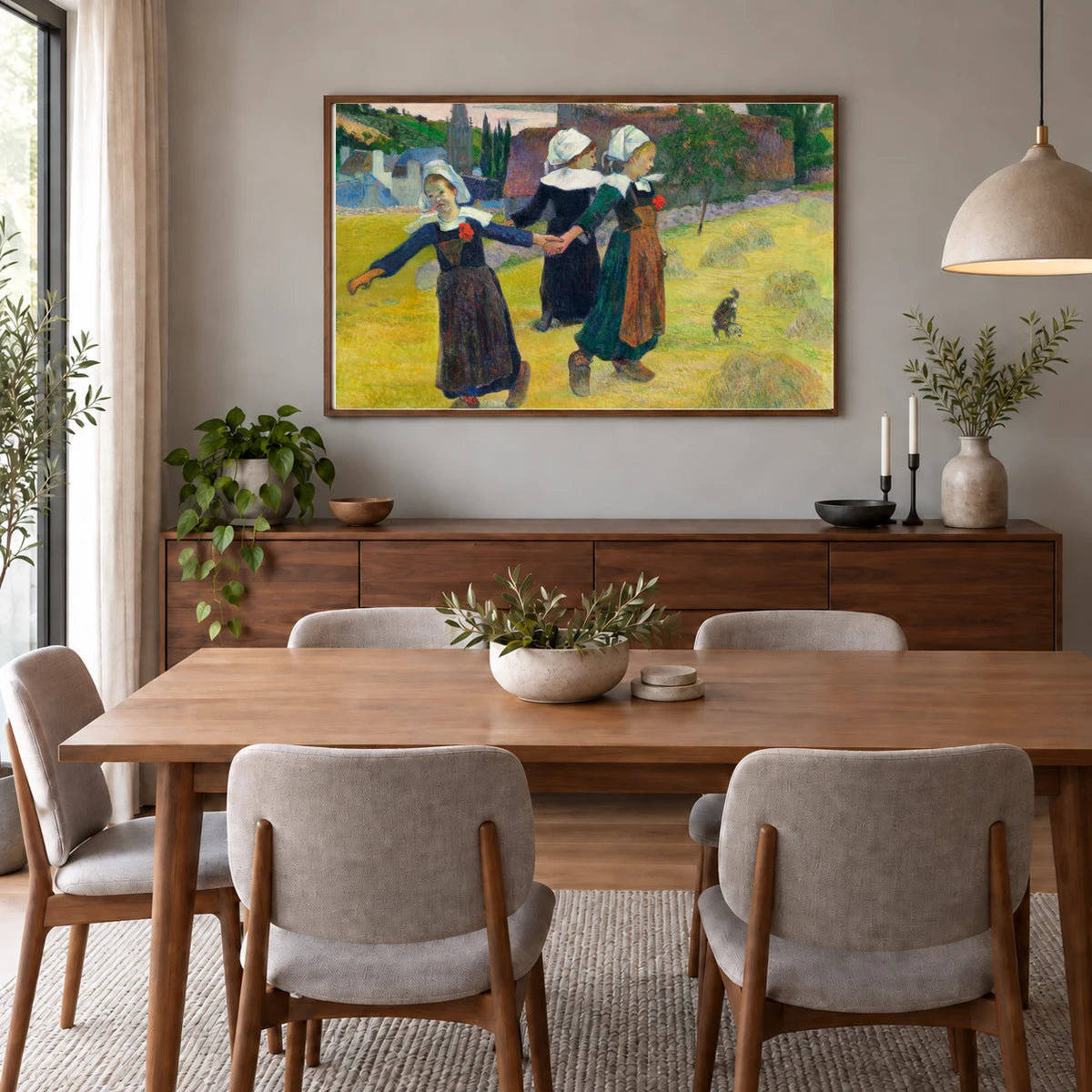 Breton Girls Dancing, Pont Aven (1888) By Paul Gauguin — Neo-Impressionism shown in a styled interior