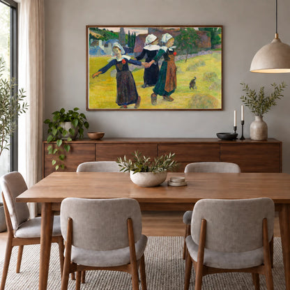 Breton Girls Dancing, Pont Aven (1888) By Paul Gauguin — Neo-Impressionism shown in a styled interior