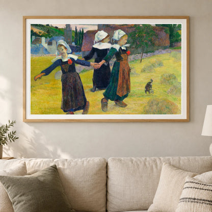 Breton Girls Dancing, Pont Aven (1888) By Paul Gauguin — Neo-Impressionism shown in a styled interior