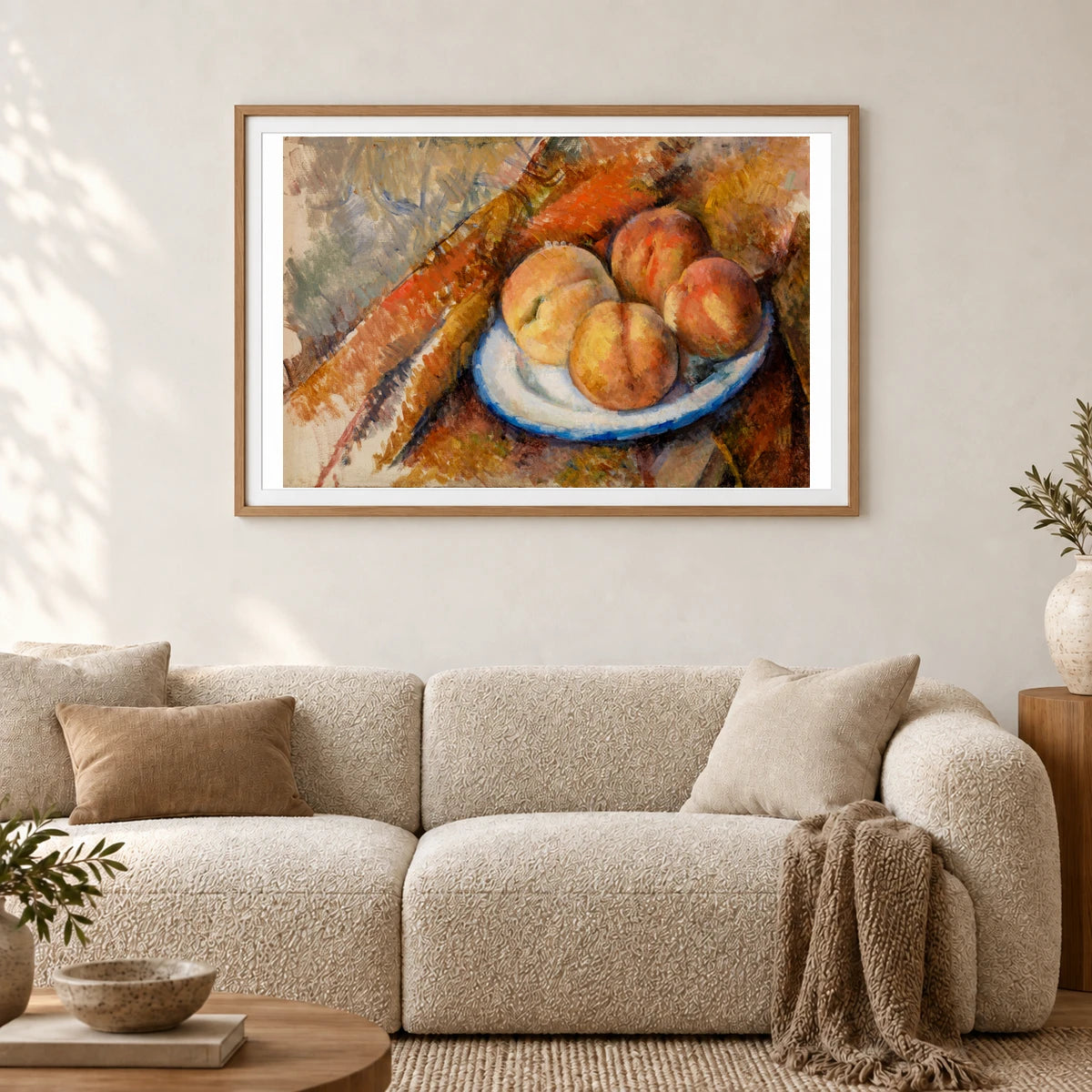 Four Peaches On A Plate (quatre Pêches Sur Une Assiette) (ca.1890–1894) By Paul Cézanne — Neo-Impressionism shown in a styled interior